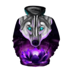 Wild Wolf And Beautiful Lotus Christmas Gift Cool Hoodie 3D All Over Print Hoodie 3D Hoodie Purple S