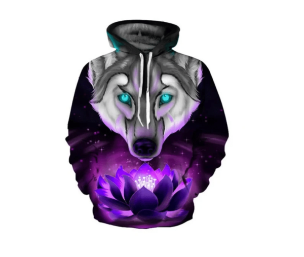 Wild Wolf And Beautiful Lotus Christmas Gift Cool Hoodie 3D All Over Print Hoodie 3D Hoodie Purple S