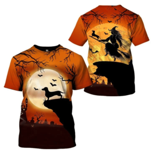 Witch & Dachshund Halloween Costume 3D All Over Print Shirt 3D T-Shirt Orange S