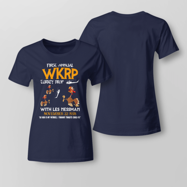 WKRP Turkey Drop Shirt Ladies T-shirt Navy XS