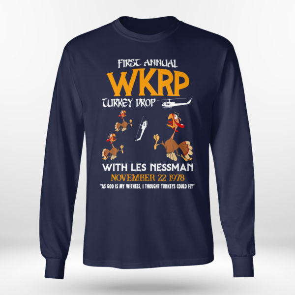 WKRP Turkey Drop Shirt Long Sleeve Tee Navy S