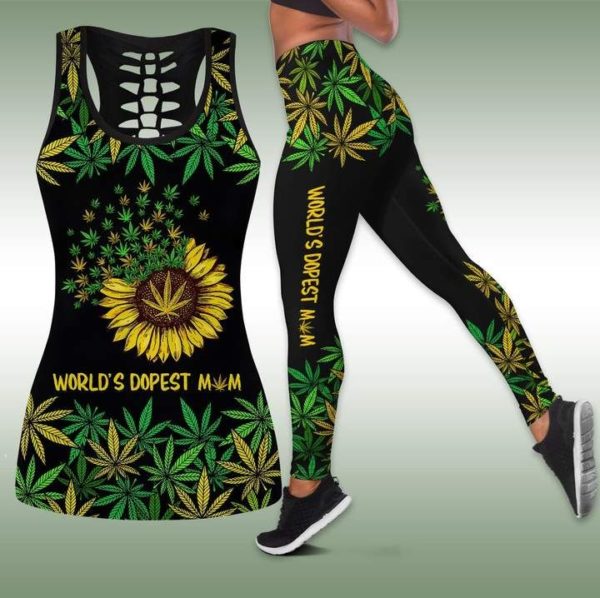 World Dopest Mom Weed Sunflower Hollow Tank Top - Legging 3D All Over Print Tank Top + Legging S