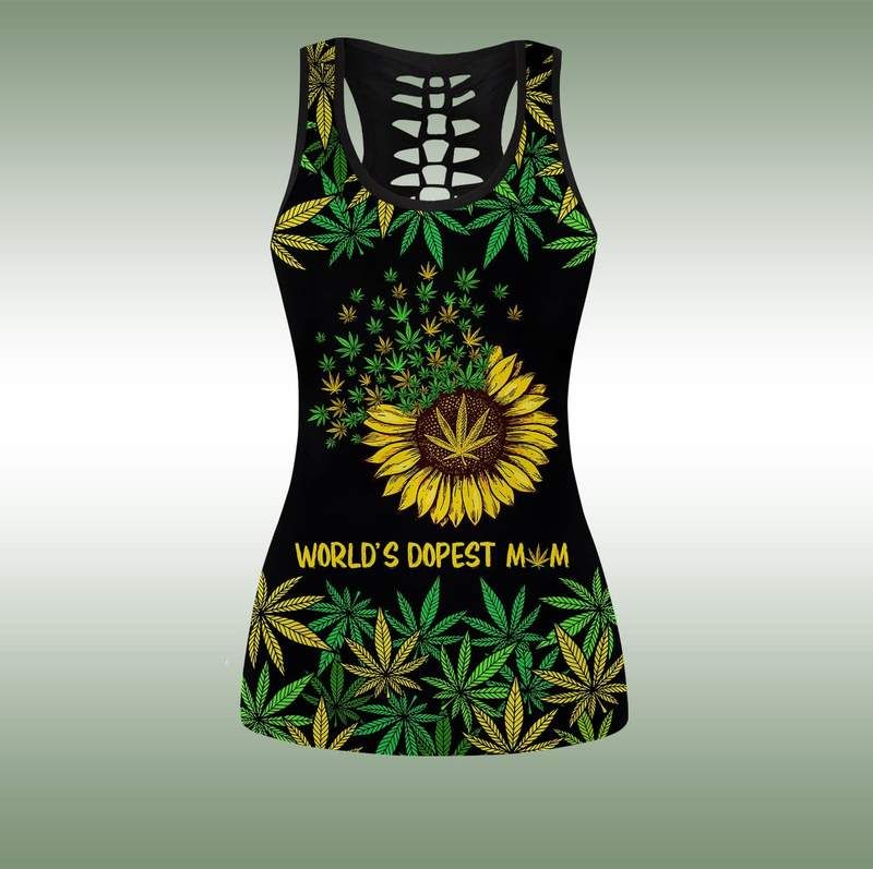 World Dopest Mom Weed Sunflower Hollow Tank Top - Legging 3D All Over Print Style: Tank Top, Size: S