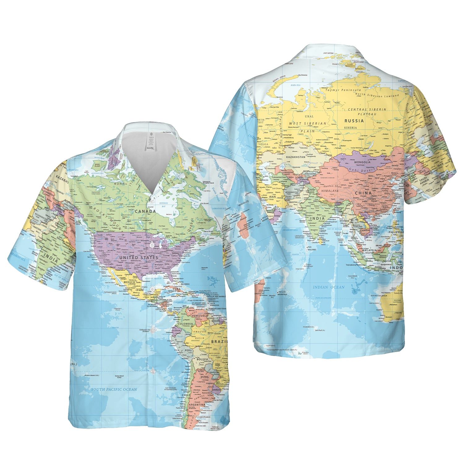 World Map Full Print Hawaiian Shirt Style: Short Sleeve Hawaiian Shirt, Color: White