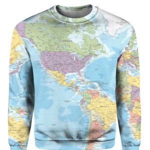 World Map, USA Map All Over Print 3D Shirt Crewneck Sweatshirt