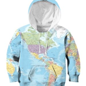 World Map, USA Map All Over Print 3D Shirt Kids Hoodie