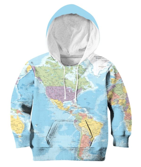 World Map, USA Map All Over Print 3D Shirt Kids Hoodie