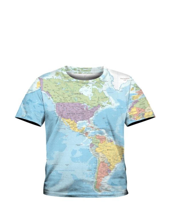 World Map, USA Map All Over Print 3D Shirt Kids Tee