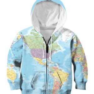 World Map, USA Map All Over Print 3D Shirt Kids Zip Hoodie