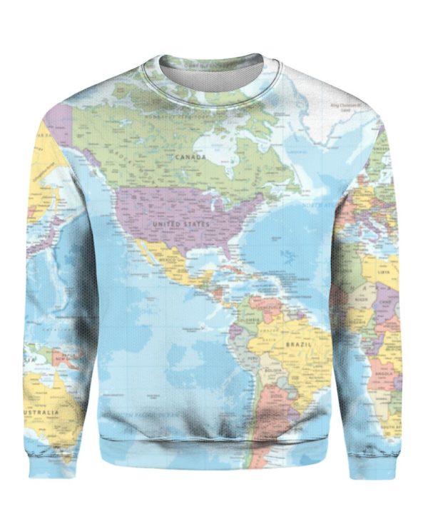 World Map, USA Map All Over Print 3D Shirt Sweater