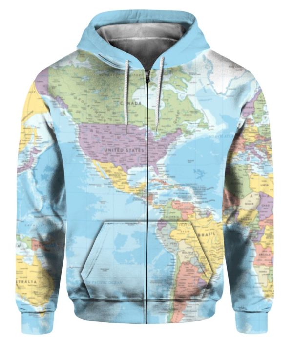 World Map, USA Map All Over Print 3D Shirt Zip Hoodie