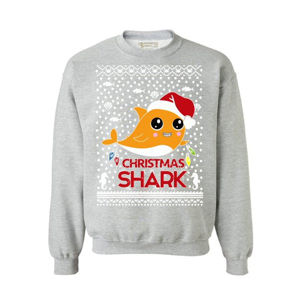 Yellow Dolphin Welcome Christmas Smiling Shark Sweatshirt Style: Sweatshirt, Color: Gray