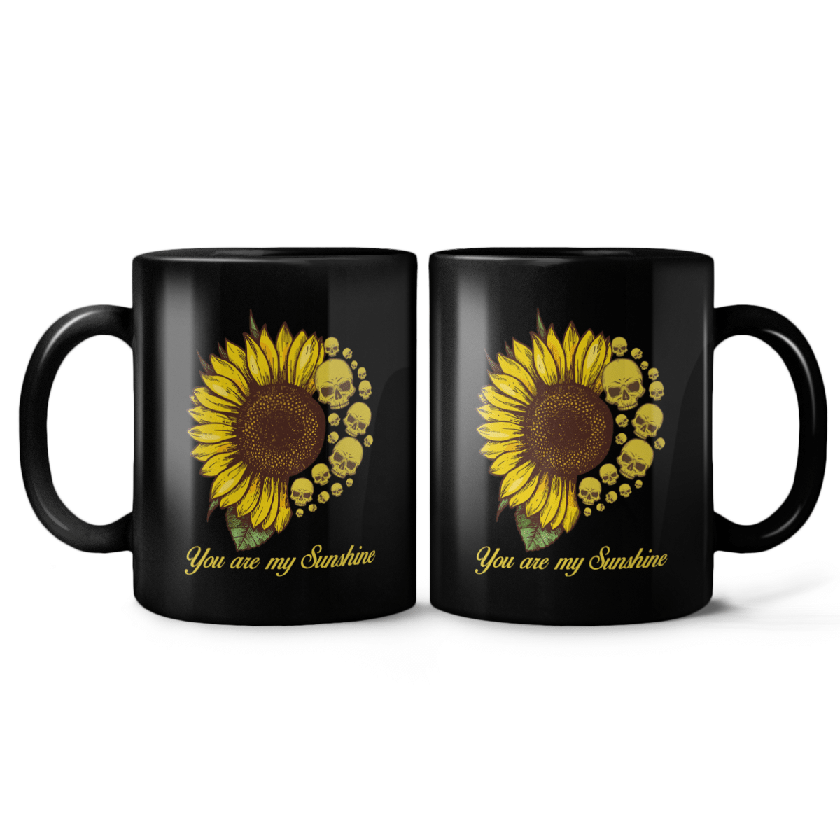 You Are My Sunshine Skull Sunflower Coffee Mug Style: Panorama Mug, Color: Black