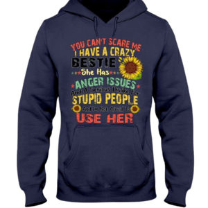 You can't scare me I have a crazy bestie she has anger issues shirt Hooded Sweatshirt Navy S