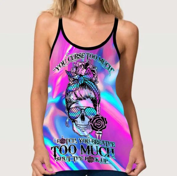 You Curse Too Much Skull Criss Cross Tank Top product photo 3