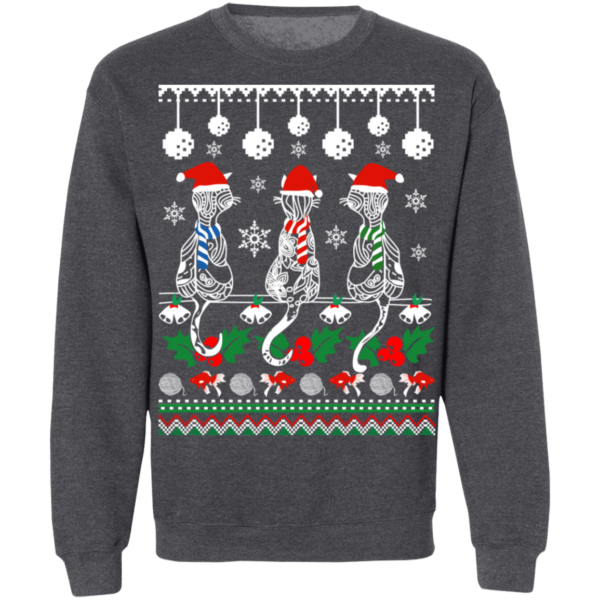Zentangle Cat Santa Ugly Christmas Sweatshirt Sweatshirt Dark Heather S