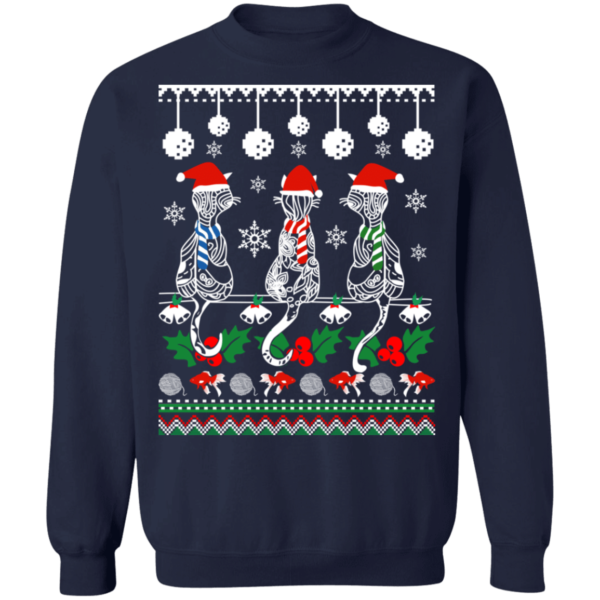Zentangle Cat Santa Ugly Christmas Sweatshirt Sweatshirt Navy S