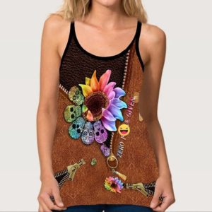 Zero F Given – Skull & Flower, Leather Pattern 3D Print Criss Cross Tank Top product photo 2
