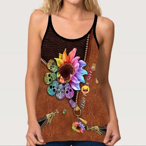 Zero F Given – Skull & Flower, Leather Pattern 3D Print Criss Cross Tank Top product photo 2