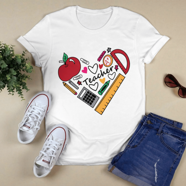 Teach Love Inspire, Teacher Tools Hear Back To School, First Grade Teacher Shirt Product Photo