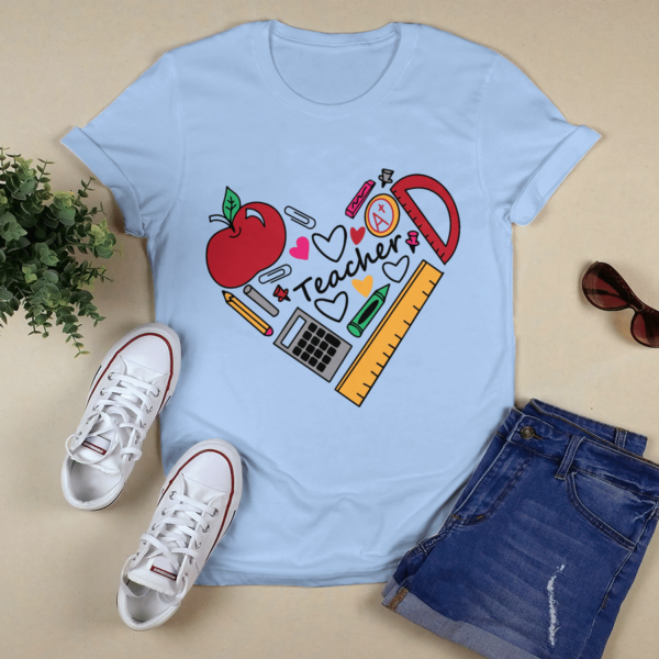 Teach Love Inspire, Teacher Tools Hear Back To School, First Grade Teacher Shirt Product Photo