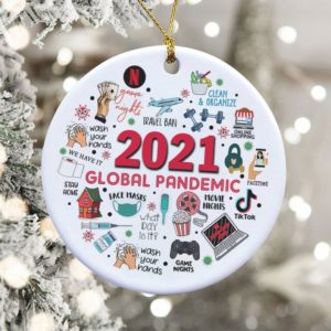 2021 Global Pandemic Christmas Circle Ornament Circle Ornament White 1-pack