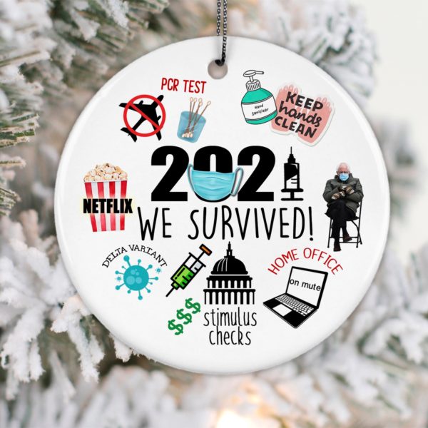 2021 We Survived Christmas Circle Ornament Circle Ornament White 1-pack