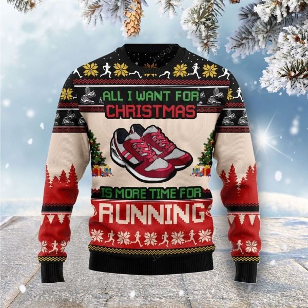 All I Want For Christmas Is More Time For Running Sneaker Christmas Sweater AOP Sweater Red S