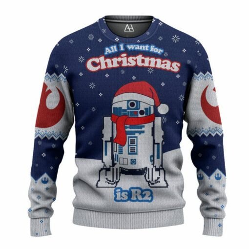 All I Want For Christmas is R2 Santa Hat Christmas Sweater AOP Sweater Navy S