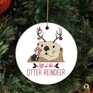 All Of The Otter Reindeer Christmas Circle Ornament Circle Ornament White 1-pack