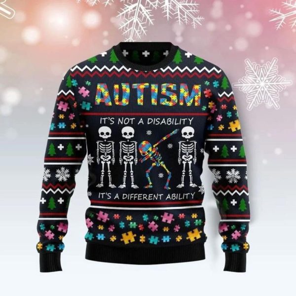 Autism It's Not A Disability It's A Different Ability Christmas Sweater AOP Sweater Black S