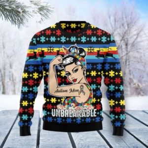 Autism Mom Unbreakable Ugly Christmas Sweater AOP Sweater Blue S