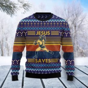 Baseball Jesus Saves Christmas Sweater AOP Sweater Navy S
