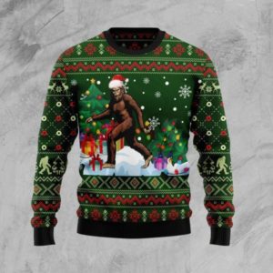 BigFoot Santa Gift Christmas Tree Sweater AOP Sweater Green S