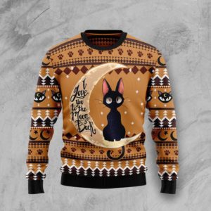 Black cat And Moon I Love You To The Moon And Back Christmas 3D Sweater AOP Sweater Black S