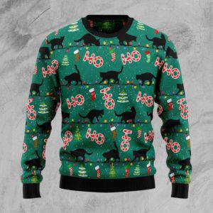 Black Cat Ho Ho Ho Ugly Christmas Sweater AOP Sweater Green S