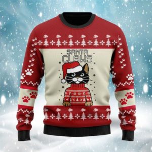 Black Cat Santa Claws Christmas Sweater AOP Sweater Red S