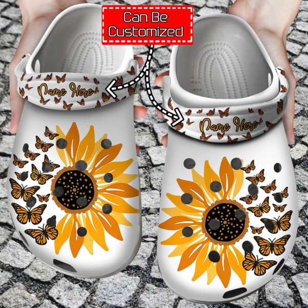 Butterfly Sunflower Personalized Name – Butterflies With Sunflowers Clog Shoes