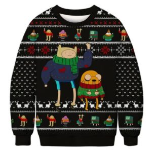 Cartoon Christmas Adventure Time Christmas Sweater AOP Sweater Black S
