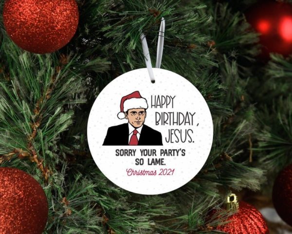 Christmas 2021 Happy Birthday Jesus Sorry Your Party's So Lame Circle Ornament Circle Ornament White 1-pack