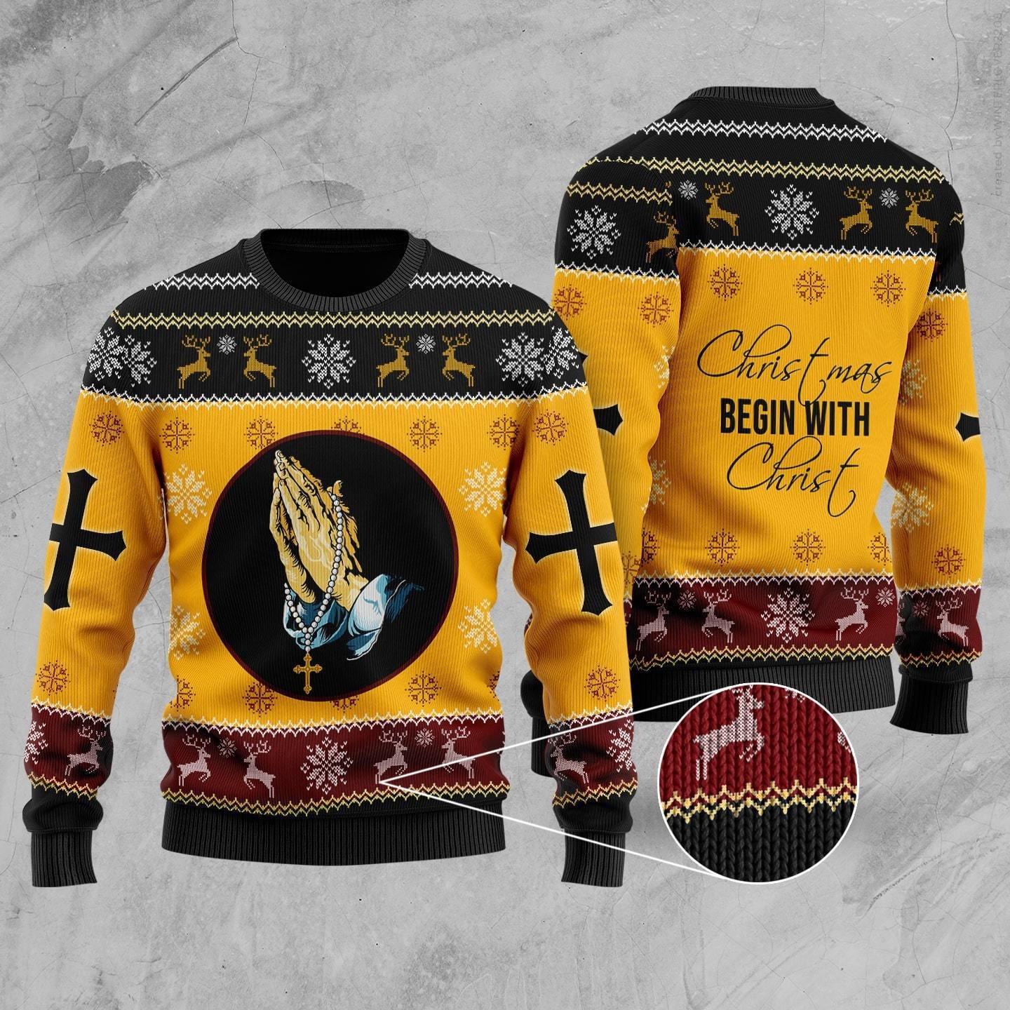 Christmas Begin With Christ Christmas Sweater AOP Sweater Yellow S