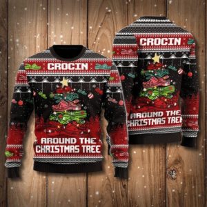 Christmas Gift Crocin Around The Christmas Tree Star Christmas Sweater AOP Sweater Black S