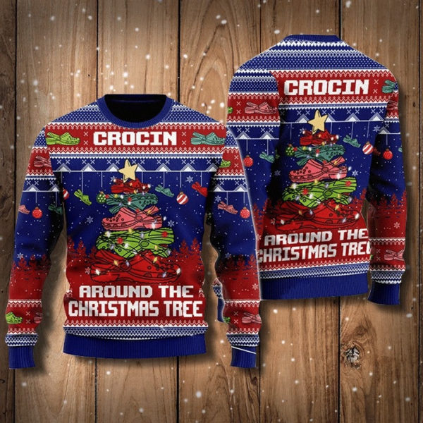 Christmas Gift Crocin Around The Christmas Tree Star Christmas Sweater AOP Sweater Blue S