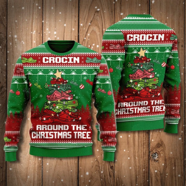 Christmas Gift Crocin Around The Christmas Tree Star Christmas Sweater AOP Sweater Green S