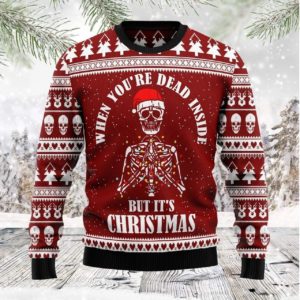 Christmas Skull When You Dead Inside But It's Christmas Sweater AOP Sweater Red S