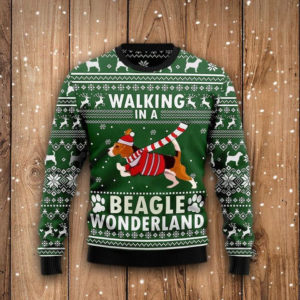 Cute Beagle Walking In A Beagle Wonderland Christmas Sweater AOP Sweater Green S