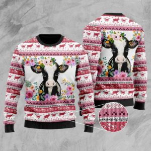 Cute Cow Flower Christmas Gift Sweater AOP Sweater Purple S