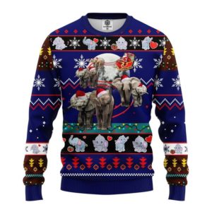 Cute Elephant Reindeer Sleigh Santa Christmas 3D Sweater AOP Sweater Blue S