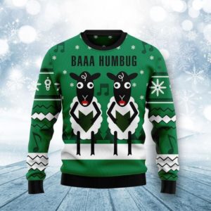 Cute Sheeps Baaa Humbug Christmas Sweater AOP Sweater Green S
