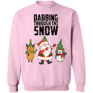 Dabbing Through The Snow Santa Christmas Shirt Crewneck Pullover Sweatshirt Light Pink S